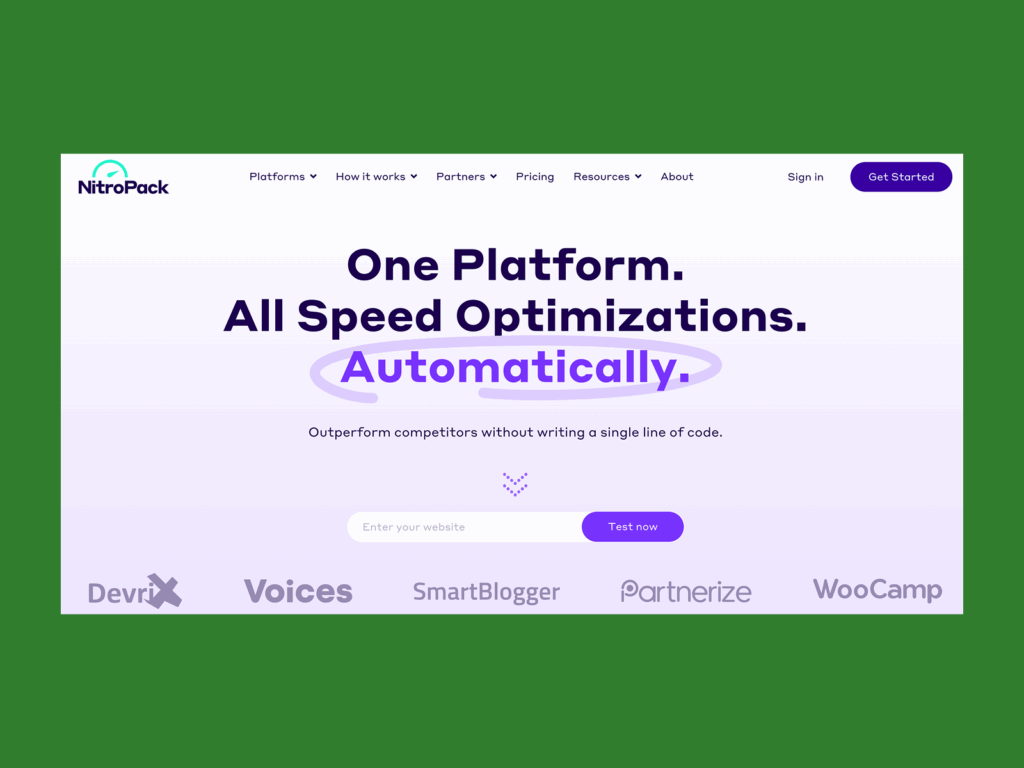 NitroPack’s homepage hero section screenshot mockup as an example of a top saas company.