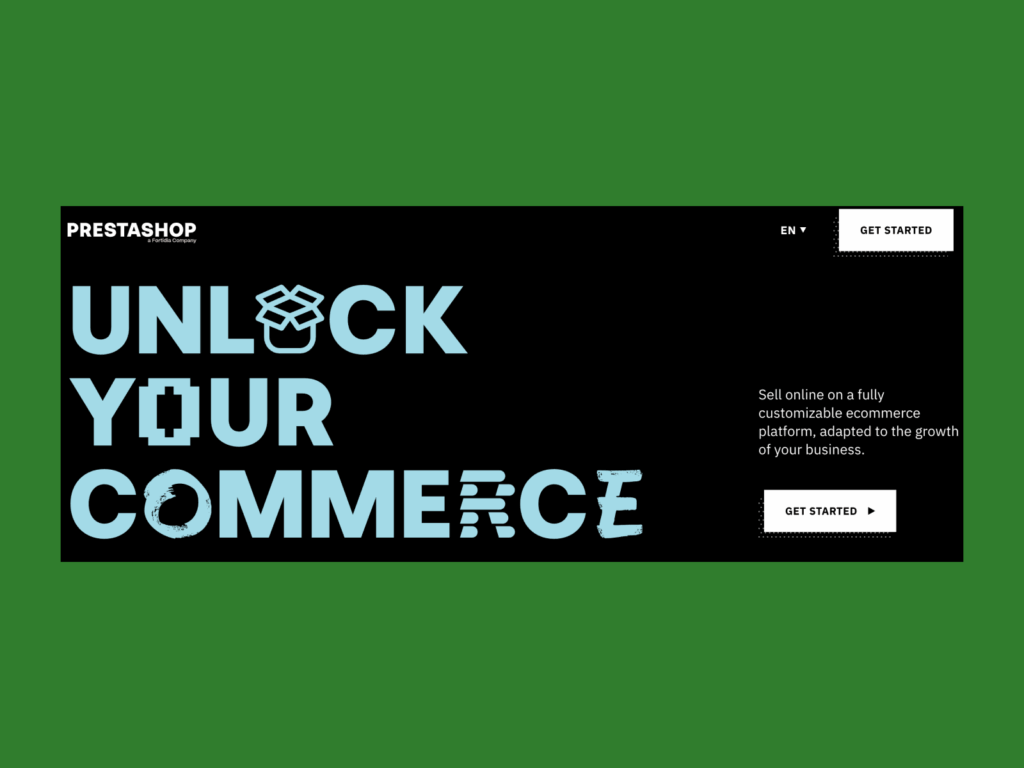 A screenshot of a PrestaShop landing page.