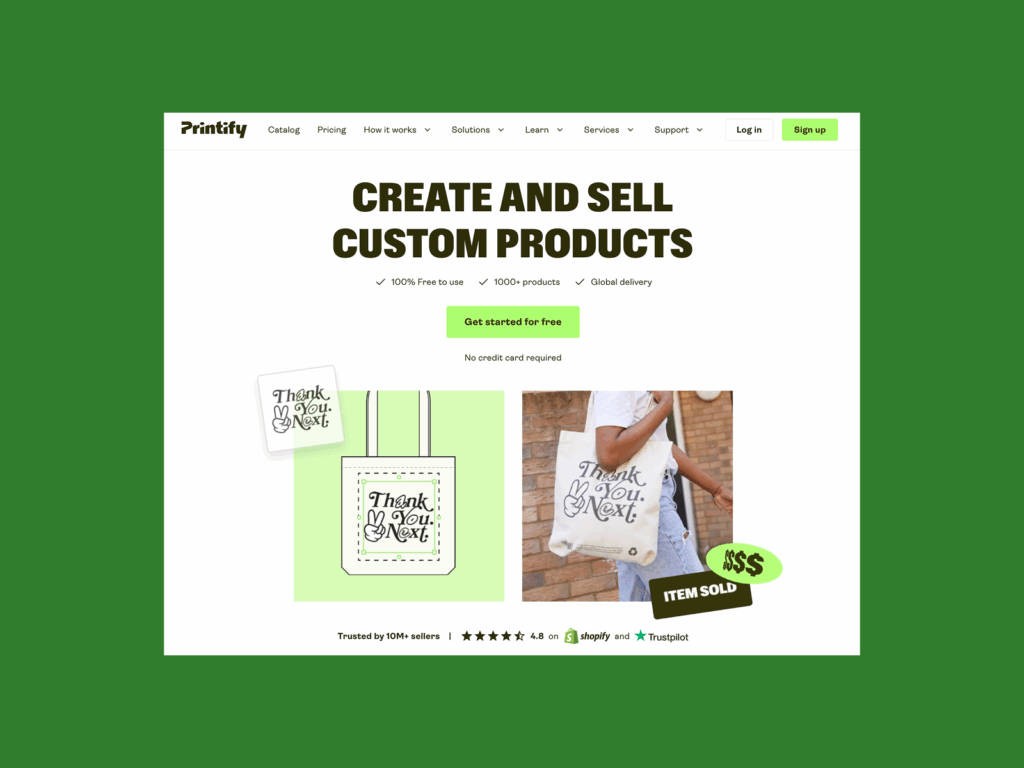 Printify’s homepage hero section screenshot mockup as an example of a top saas company.