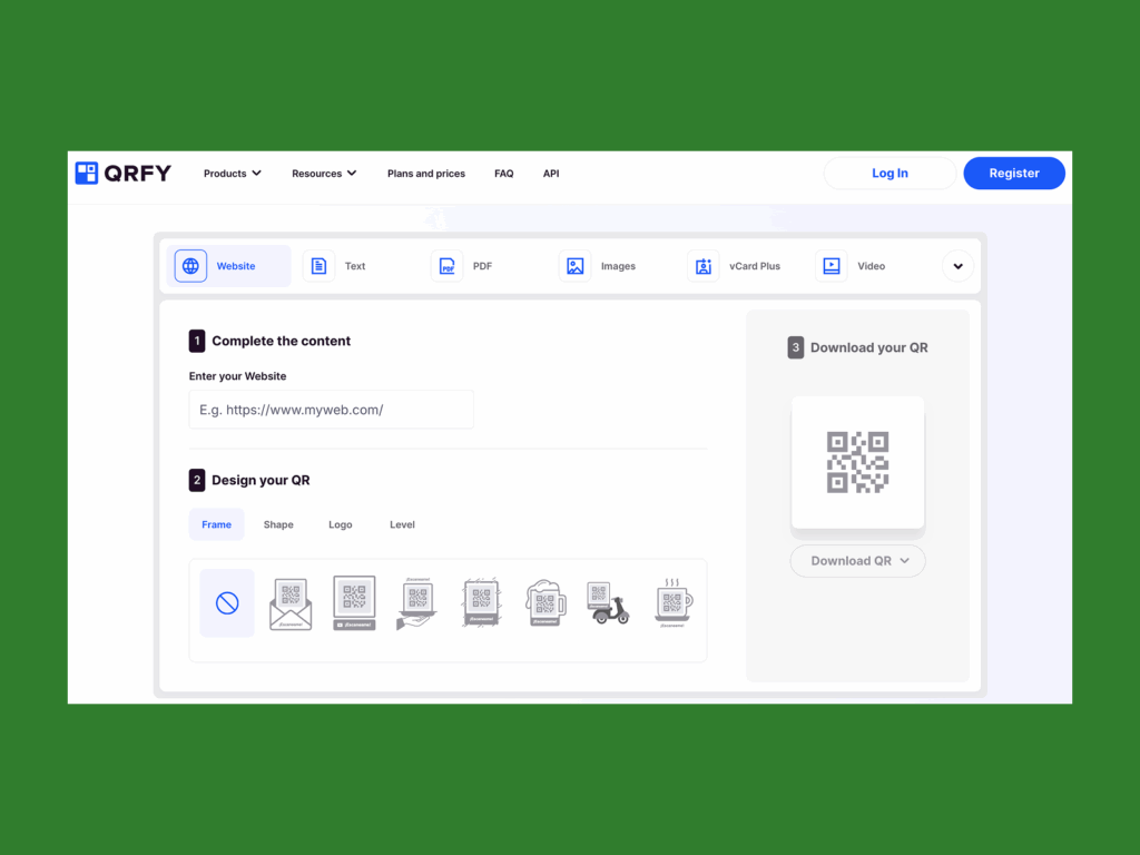 QRFY’s homepage hero section screenshot mockup as an example of a top saas company.