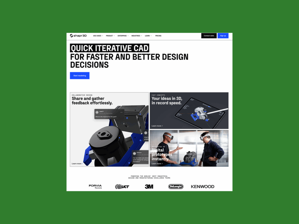 Shapr3D’s homepage hero section screenshot mockup as an example of a top saas company.
