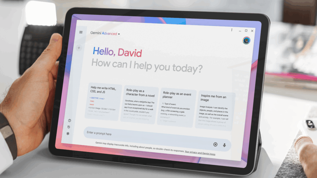 A man is using Google’s Gemini conversational AI chatbot.