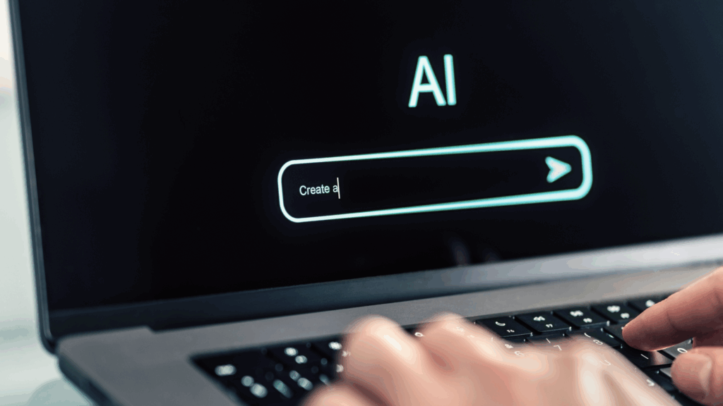 A person is typing a prompt for a conversational AI chatbot.