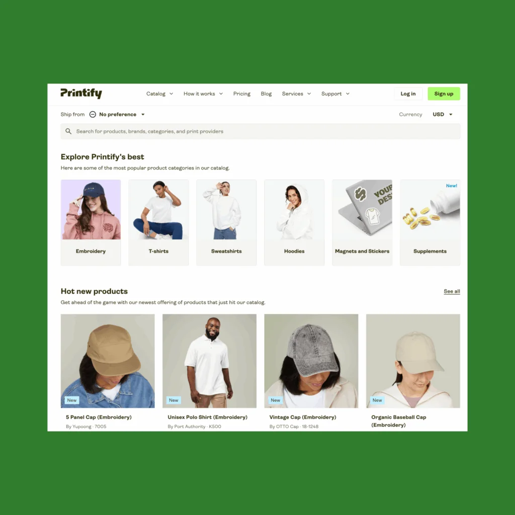 A screenshot of the Printify catalog page.