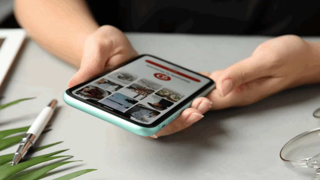 A person holding a smartphone displaying a social media app interface, engaged in online interaction.