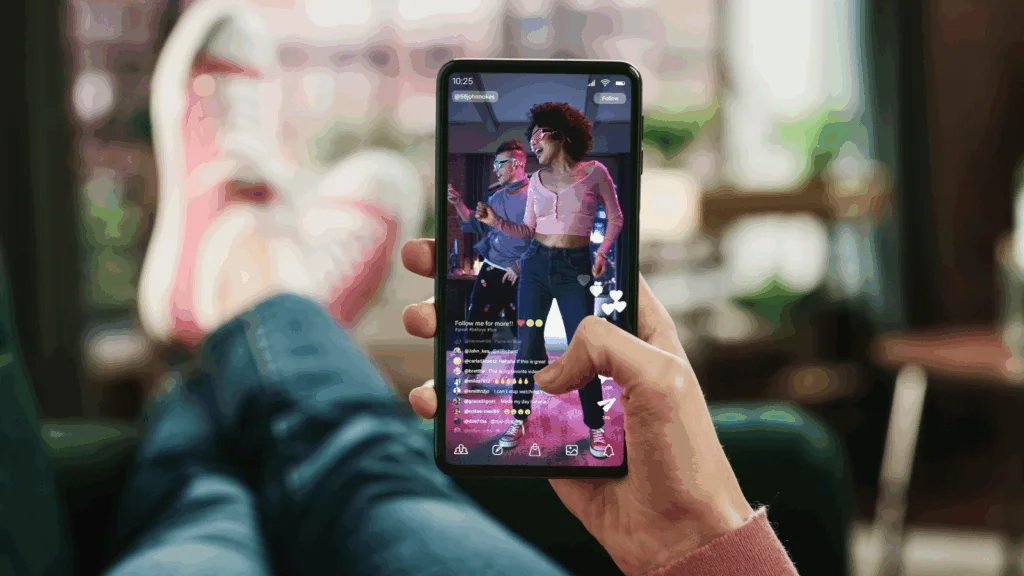 A person is scrolling through social media content.