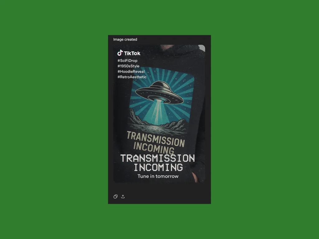 A screenshot mockup of a TikTok promotional image generated using ChatGPT.