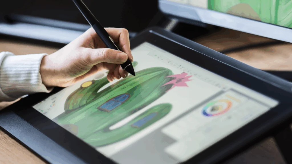 A woman is using a pad to create an illustration.