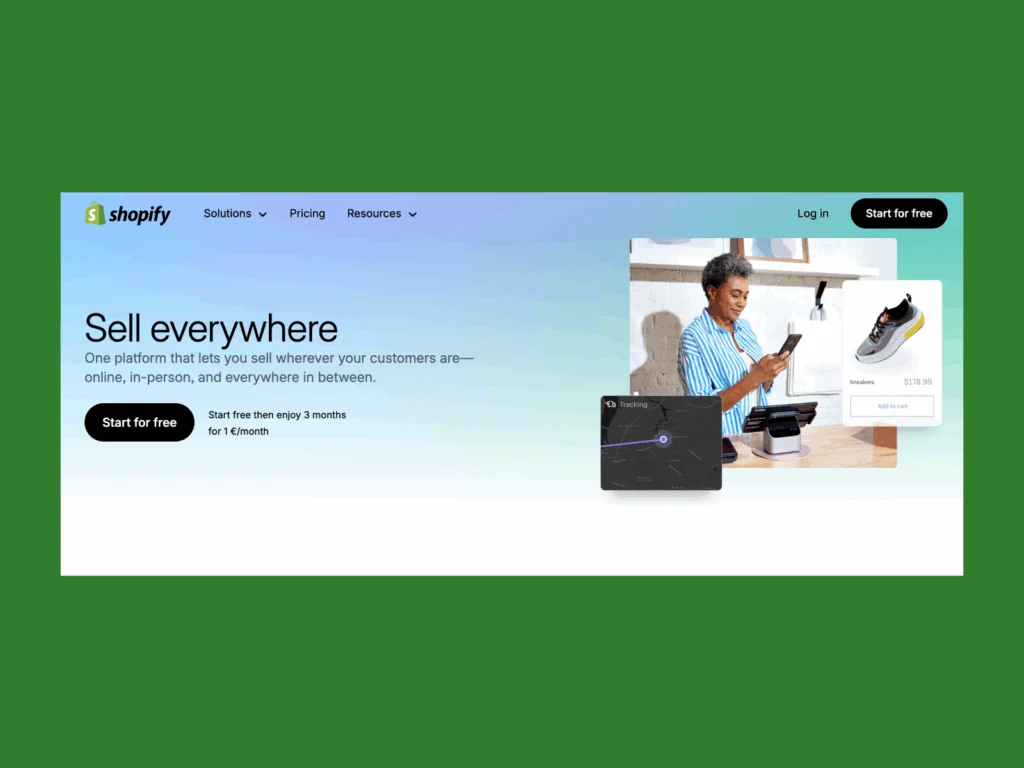 1 shopify A screenshot of the Shopify landing page.