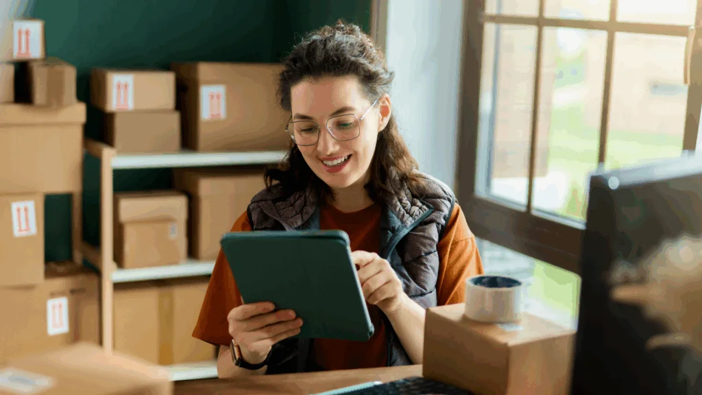 Benefits of digital dropshipping A woman working on her tablet.