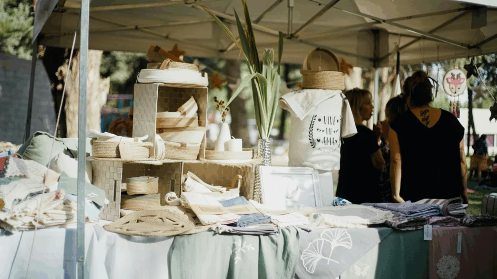 A table displaying various items, including books, plants, and decorative objects, arranged in an organized manner.