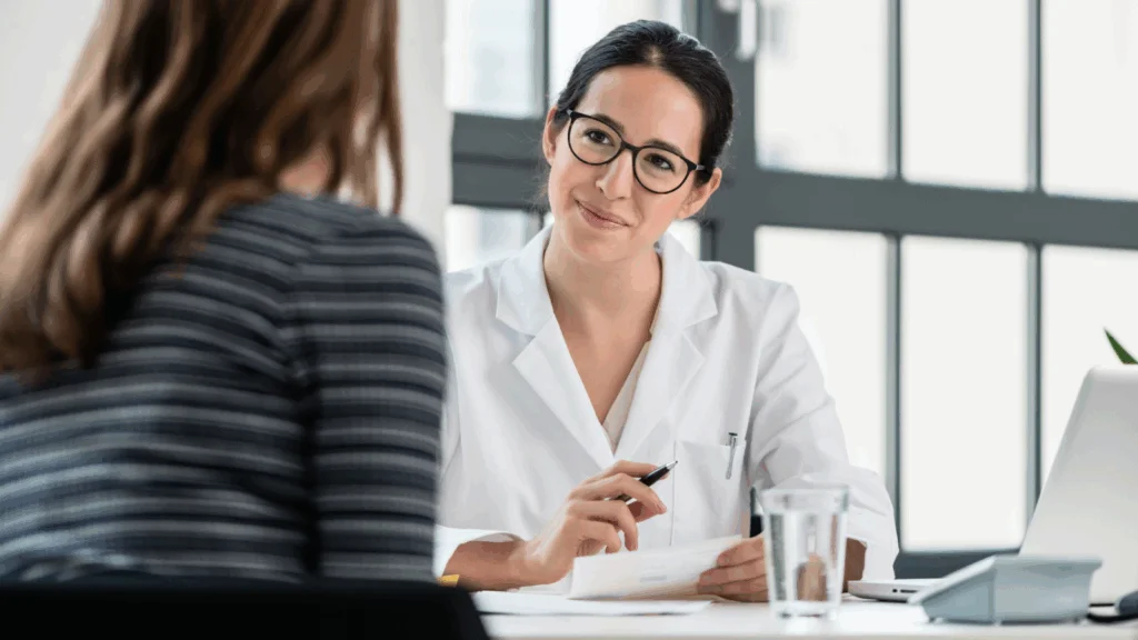 Two women having a conversation.