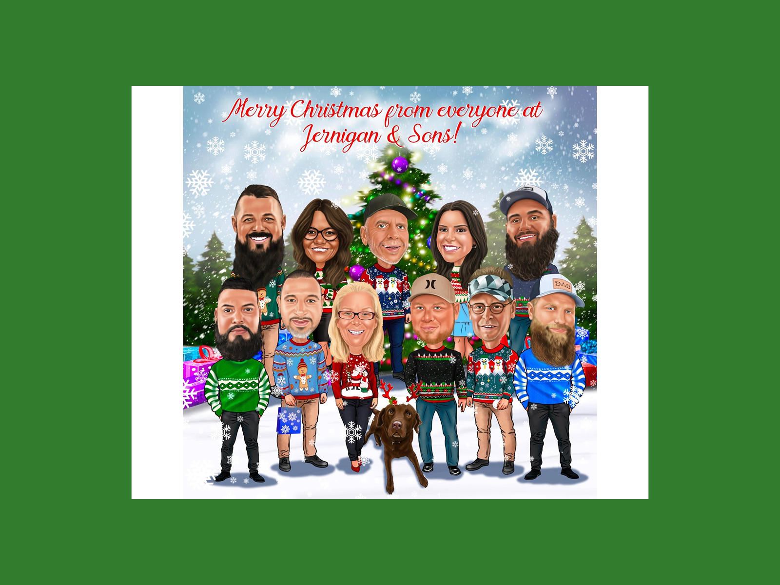 A cute and funny Christmas card for a business.