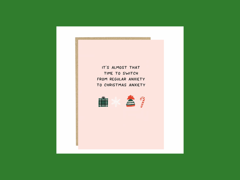 Anxiety-themed funny Christmas card.