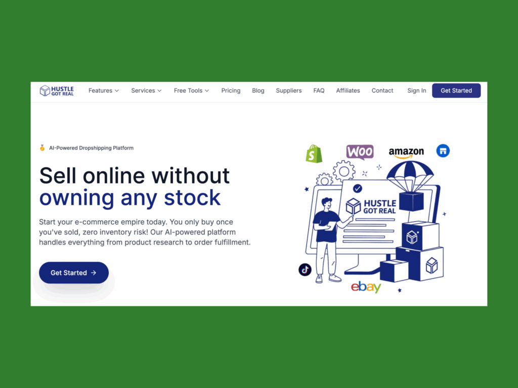 A screenshot of Hustle got Real landing page.