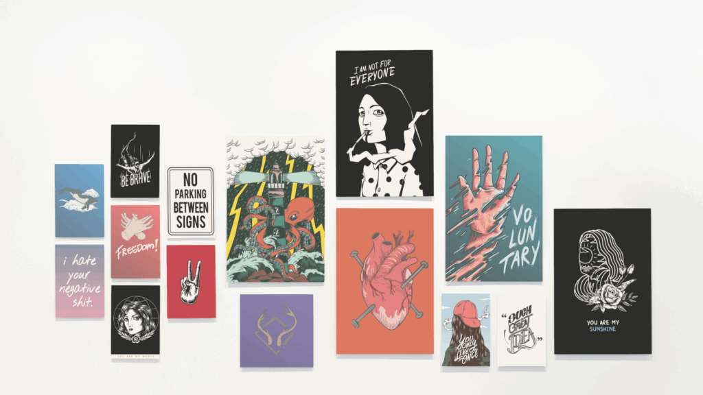 Printable digital artwork A set of printable artwork on the wall.