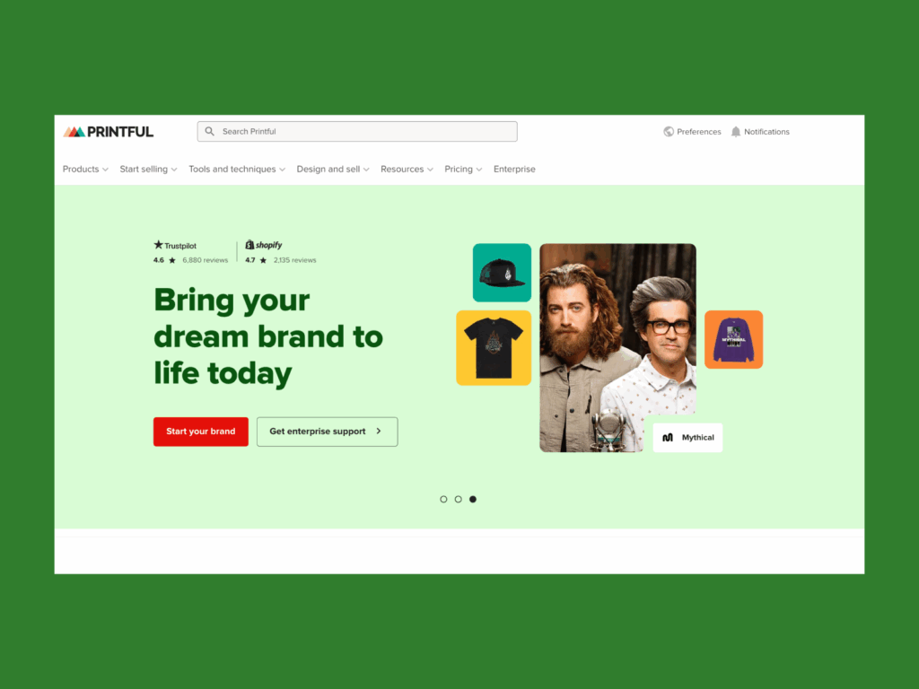 Printful platforms to automate eBay fulfillment A screenshot of the Printful landing page.