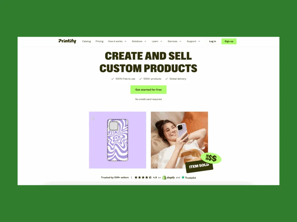 A screenshot of Printify landing page.