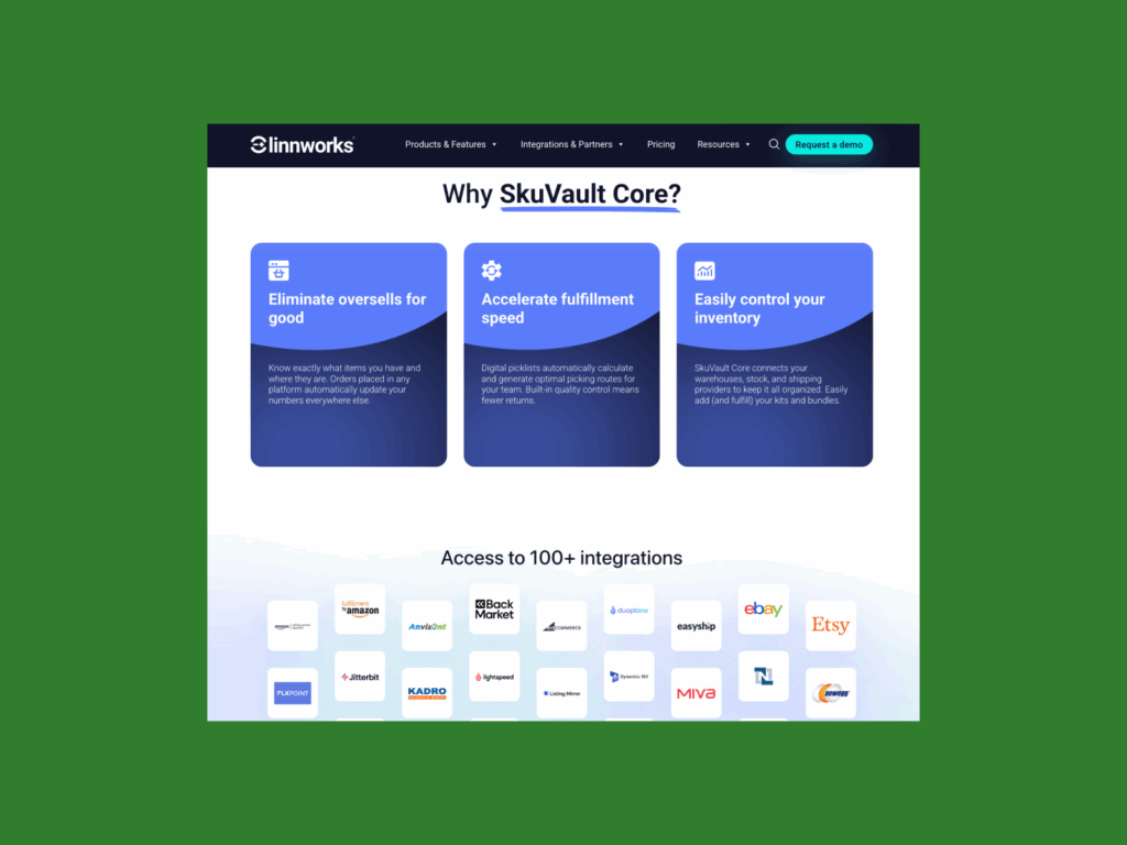 Skuvault platforms to automate eBay fulfillment A screenshot of the Skuvault landing page.