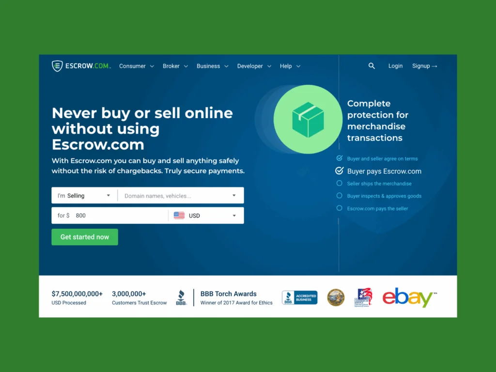 5 escrow A screenshot of the Escrow landing page.