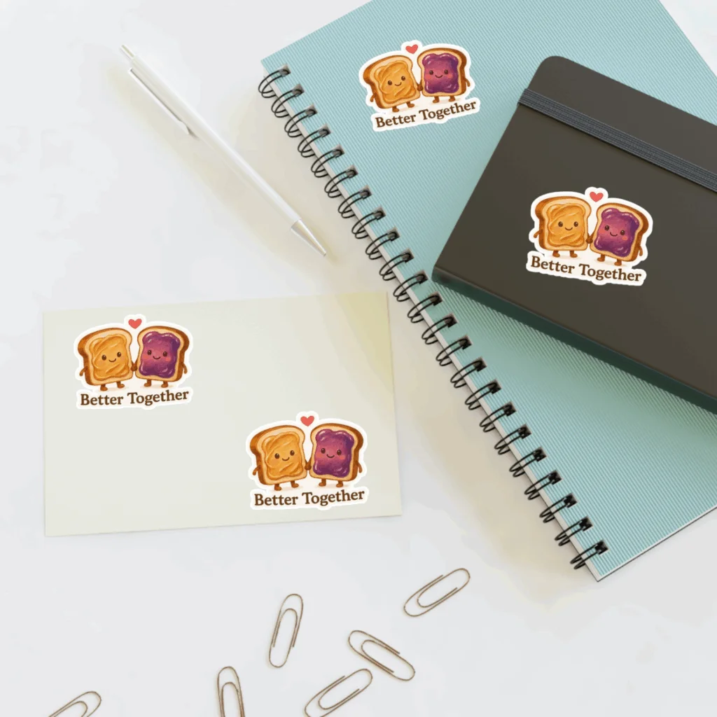 A notepad adorned with colorful stickers featuring a variety of cute animals, enhancing its playful appearance