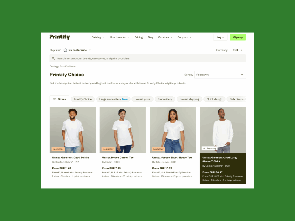 A screenshot of the Printify Choice page.