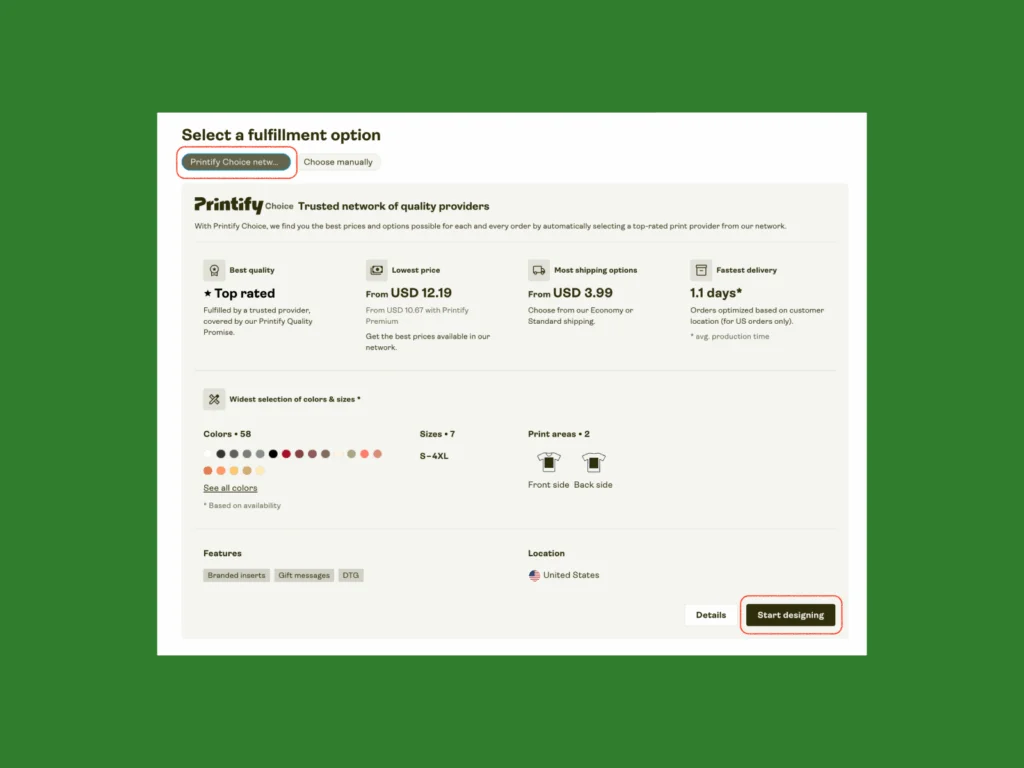 Fulfillment options screenshot.