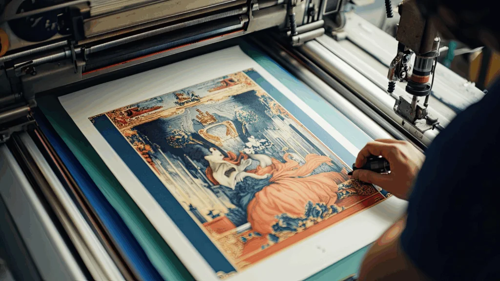 A detailed, colorful print made using Giclée printing.