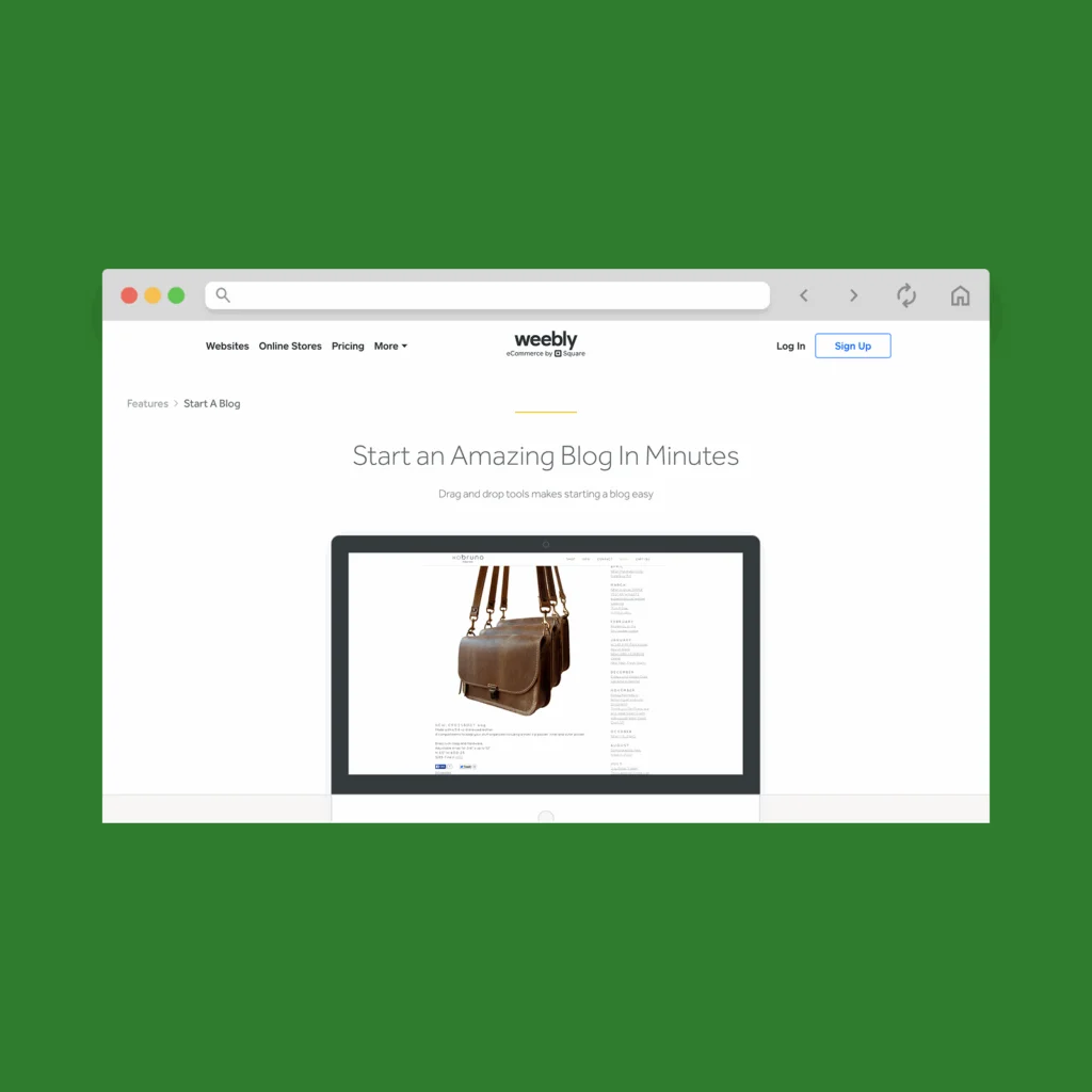 Weebly homepage hero section screenshot mockup.