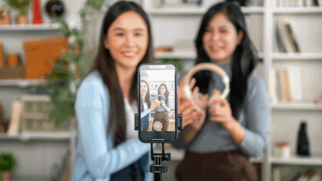 Two women smiling and posing together while taking a selfie with a smartphone.