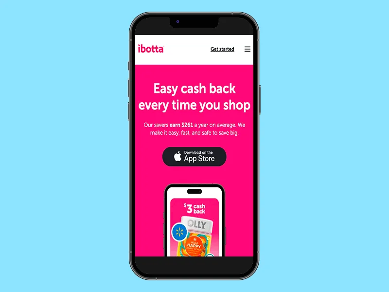 Ibotta homepage, mobile phone screenshot mockup.