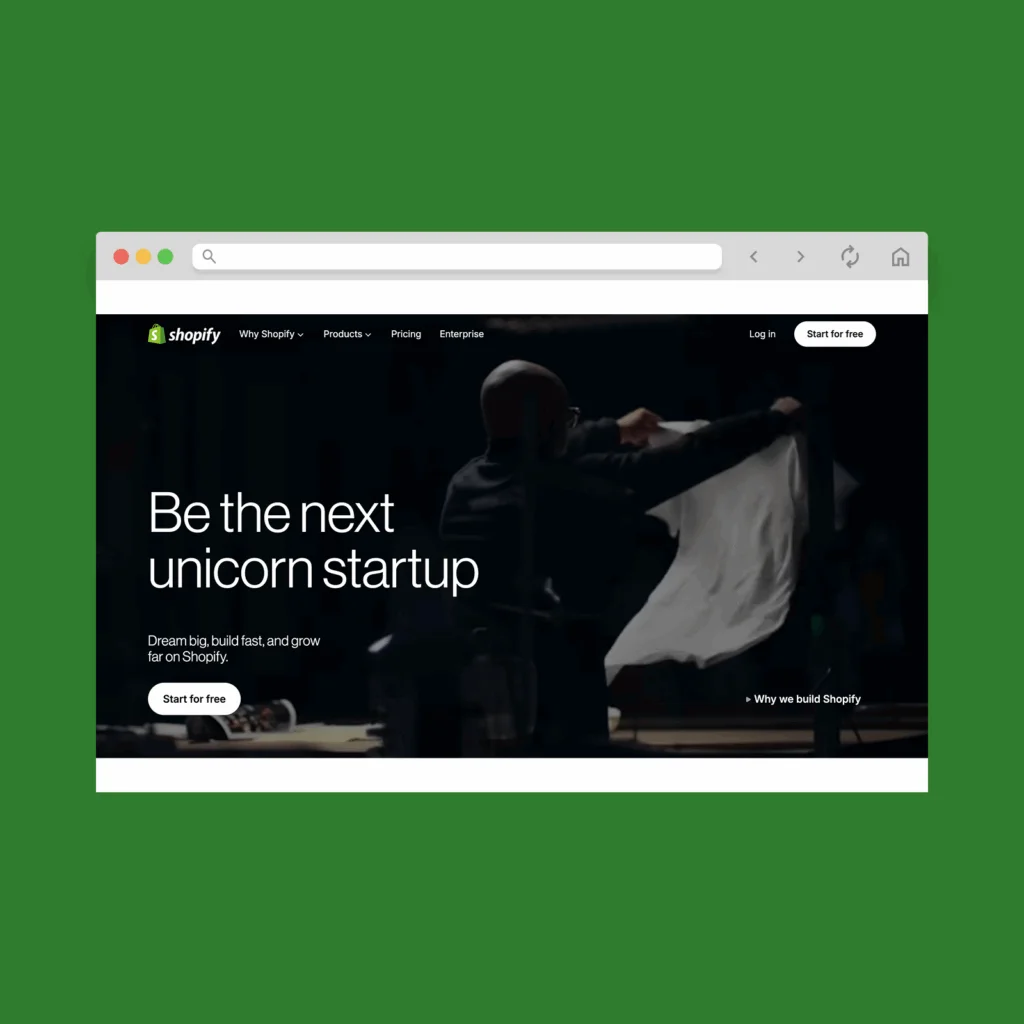 Shopify homepage hero section screenshot mockup.