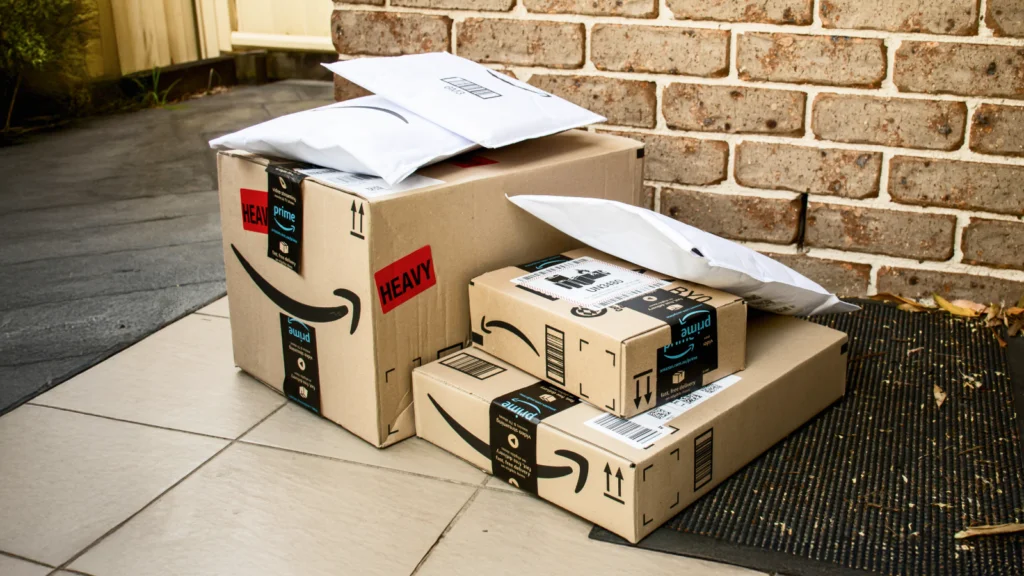 Amazon packages near the house.