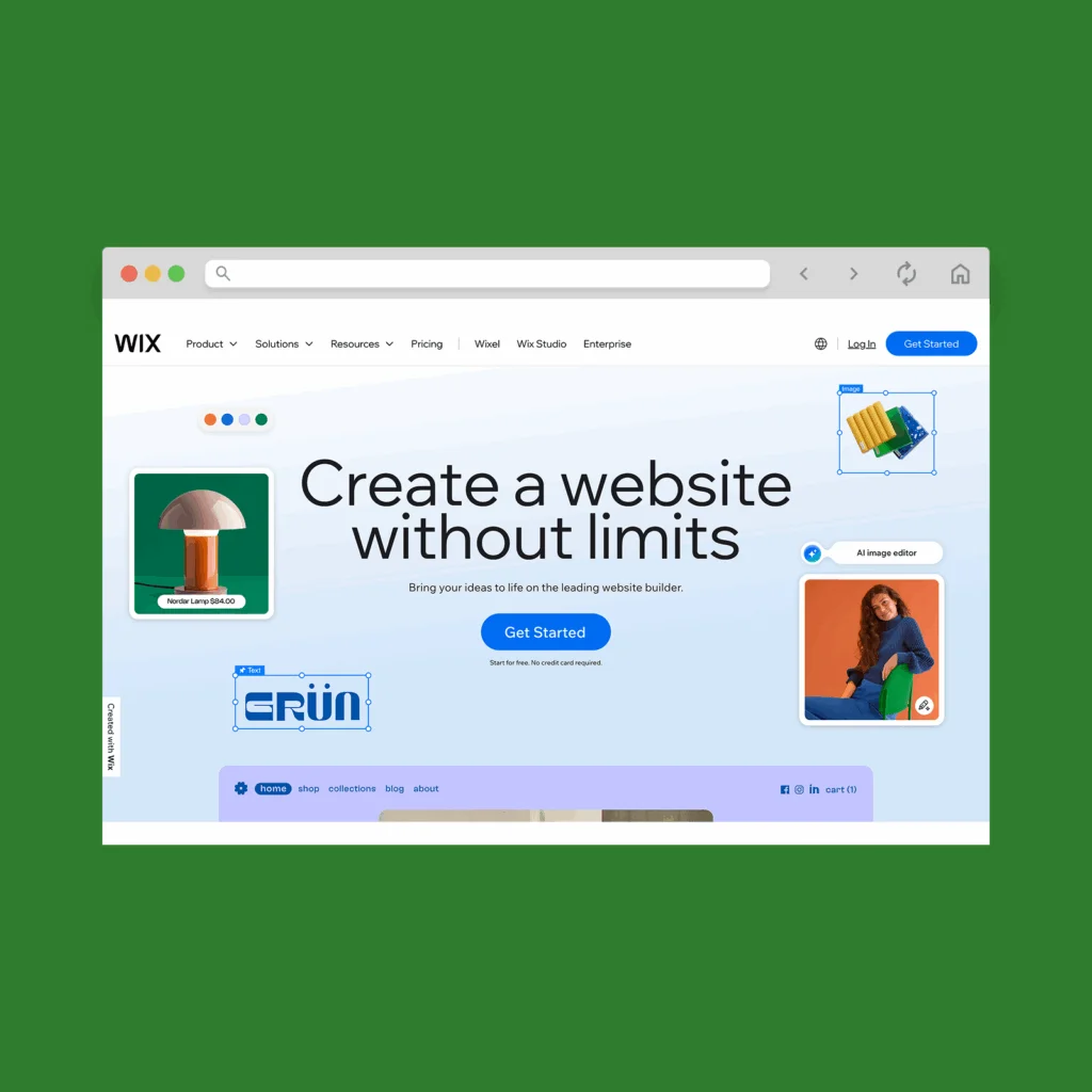 Wix homepage hero section screenshot mockup.