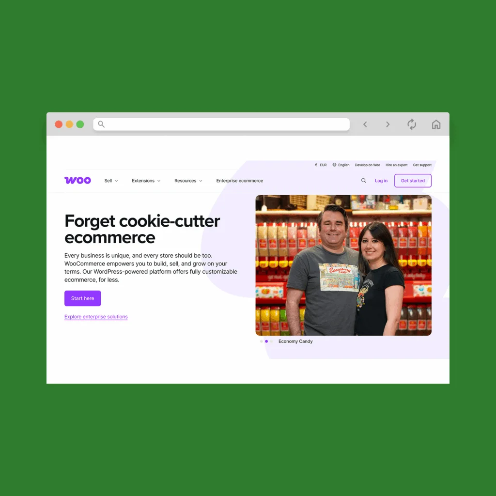 WooCommerce homepage hero section screenshot mockup.