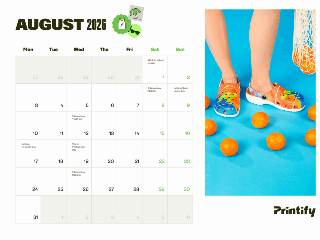 eCommerce holiday calendar for 2026 - August.