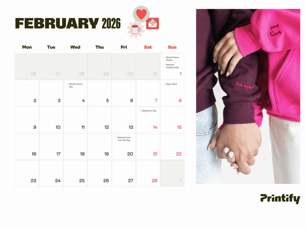 eCommerce holiday calendar for 2026 - February.