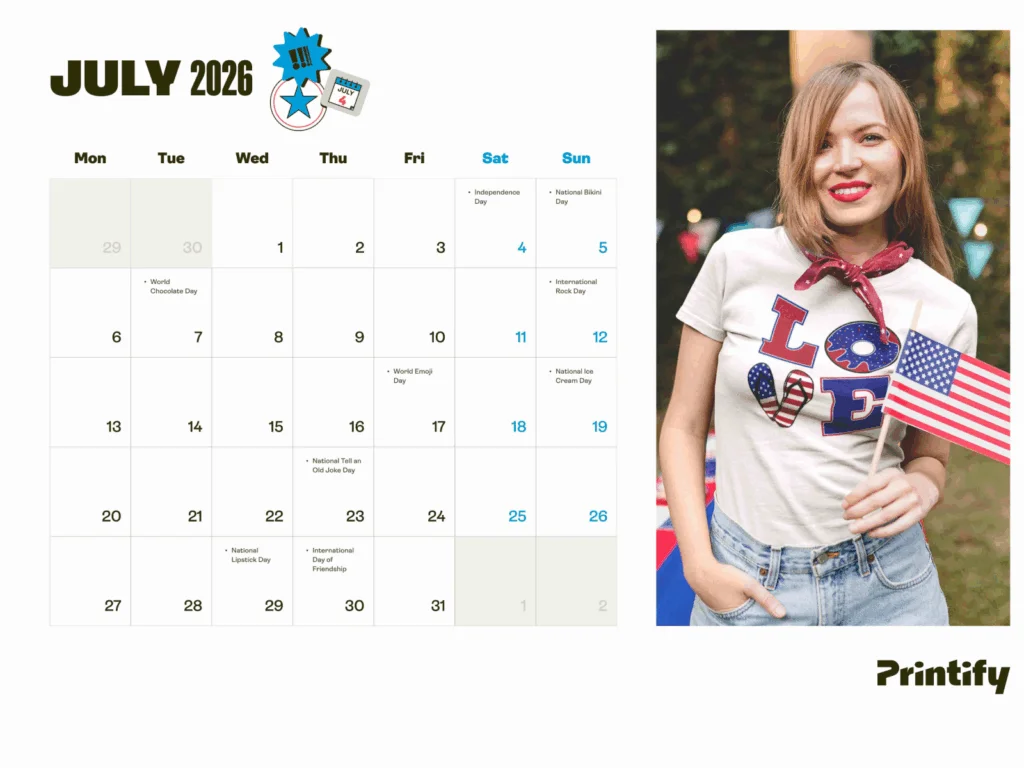 eCommerce holiday calendar for 2026 - July.