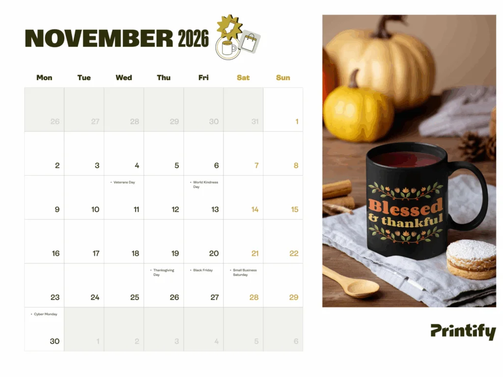 eCommerce holiday calendar for 2026 - November.
