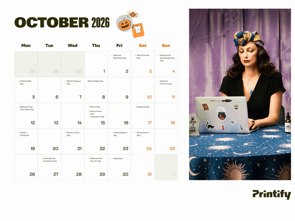 eCommerce holiday calendar for 2026 - October.