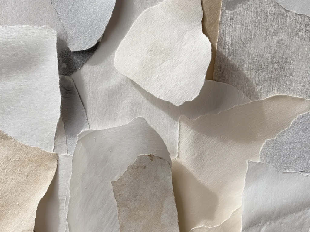 18 Paper A pile of white paper scattered with various colorful sheets on top, showcasing a mix of hues and textures.