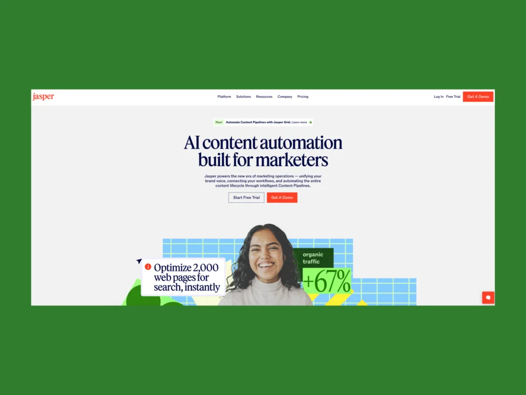 A screenshot of the JasperAI landing page.