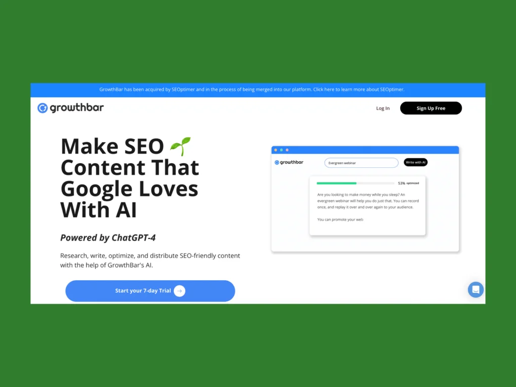 A screenshot of the GrowthBar AI landing page.