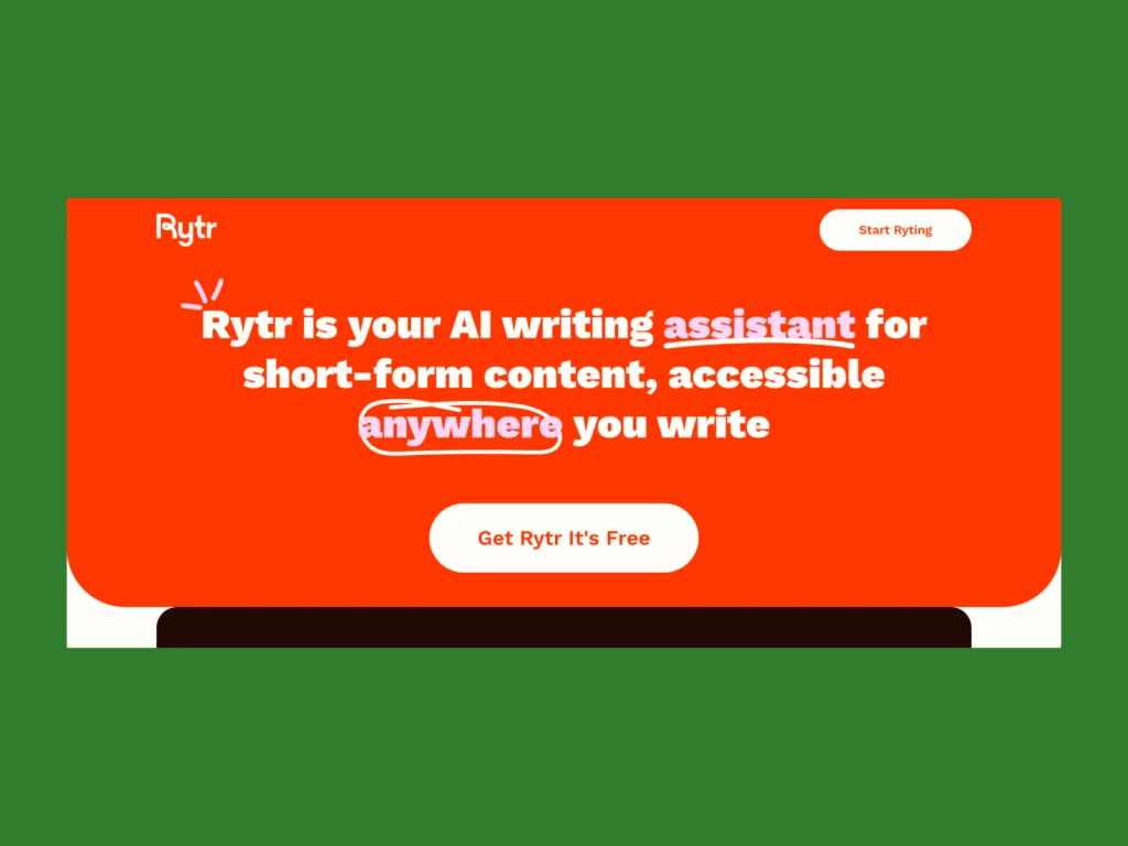 A screenshot of the Rytr landing page.