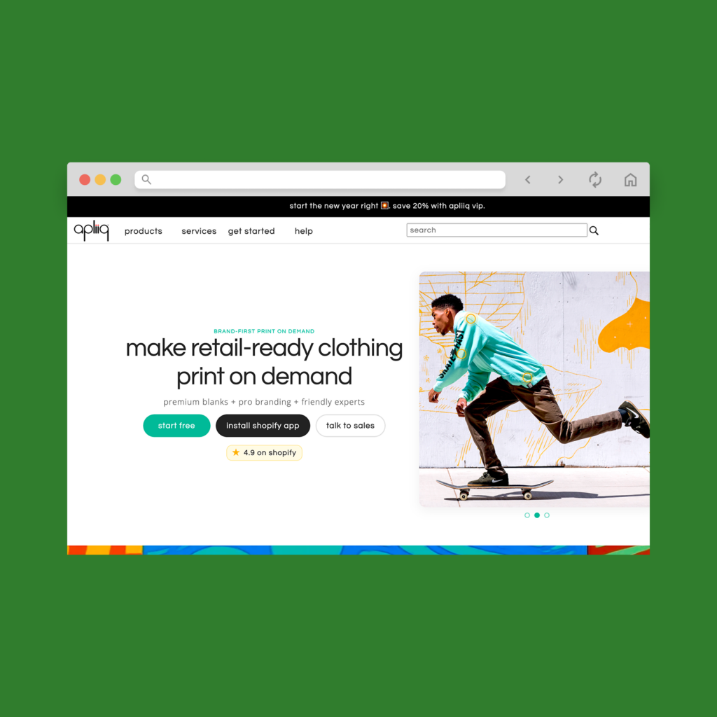 Apliiq homepage hero section screenshot mockup.