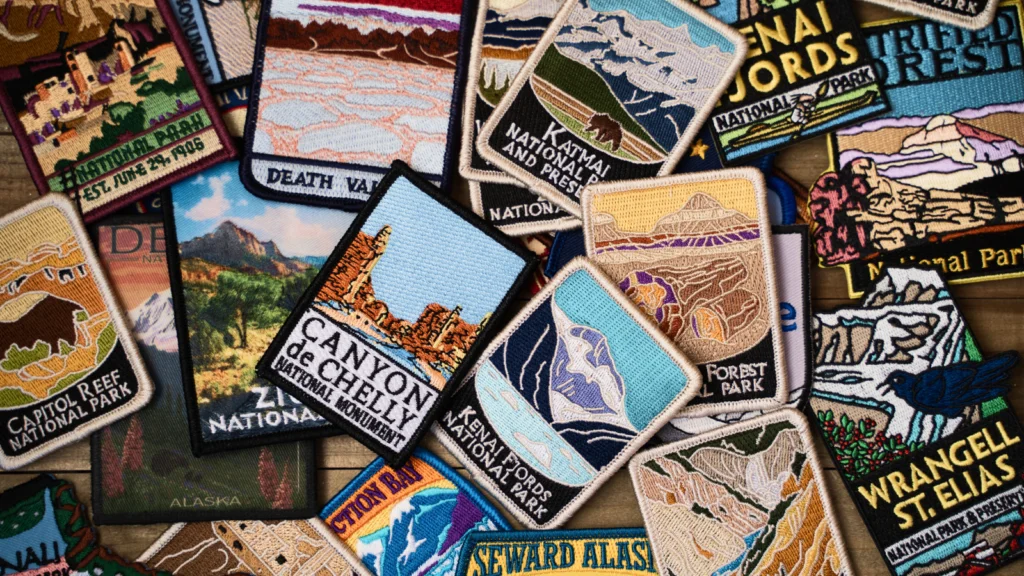 A bunch of iron-on patches.