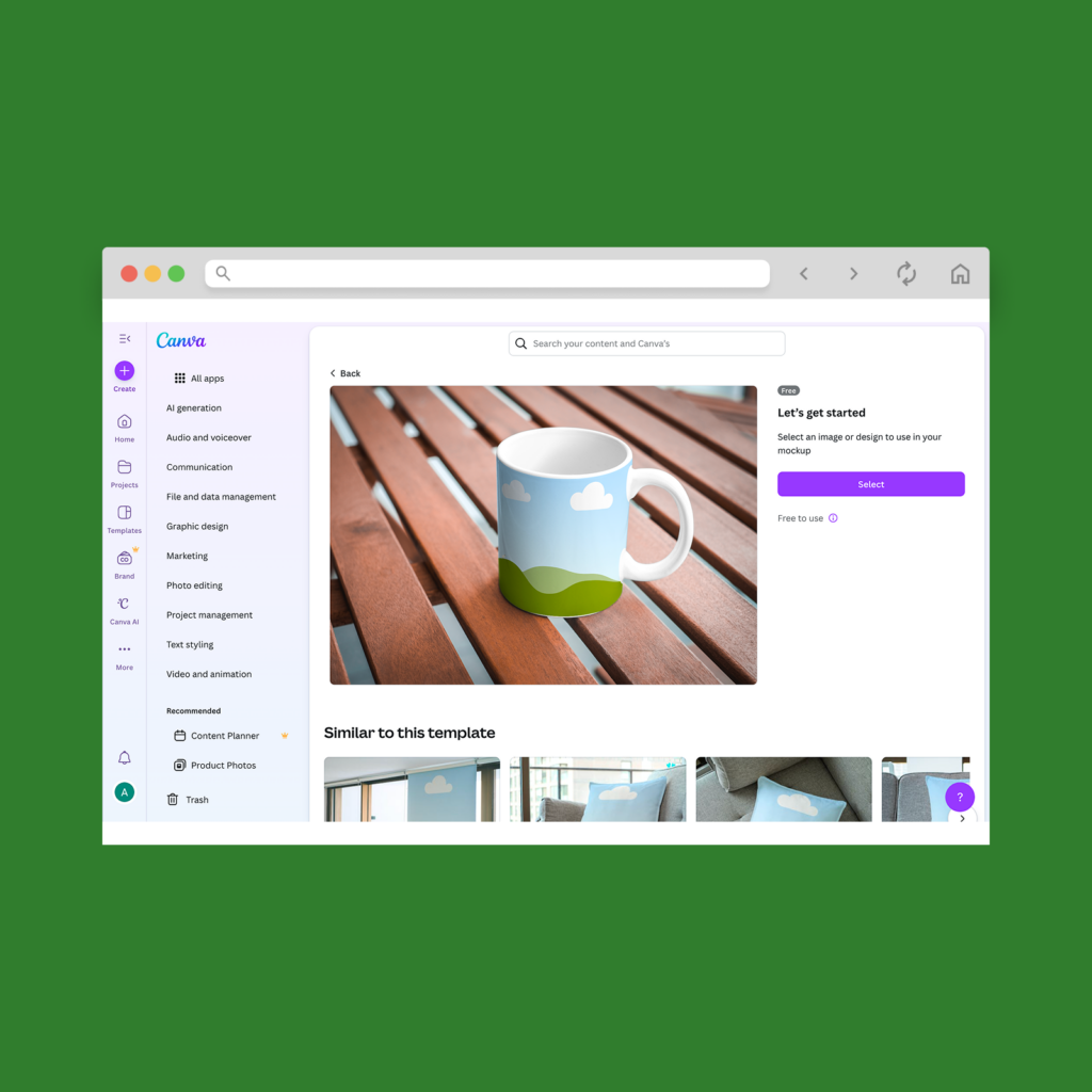 A screenshot mockup of Canva’s mockup generator.
