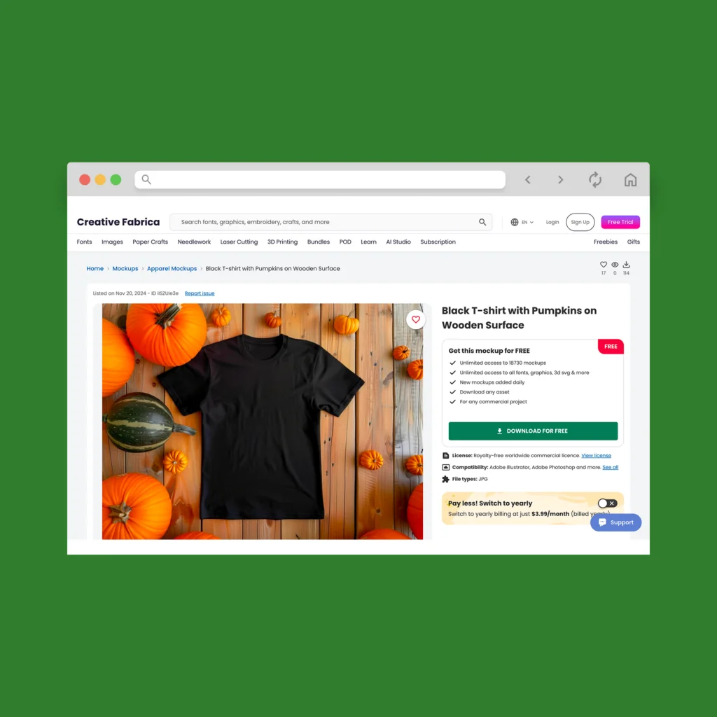A screenshot mockup of Creative Fabrica’s mockup generator.