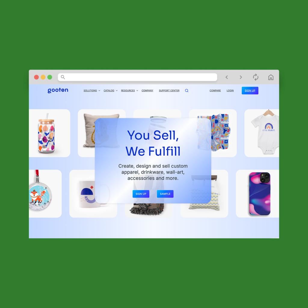 Gooten homepage hero section screenshot mockup.