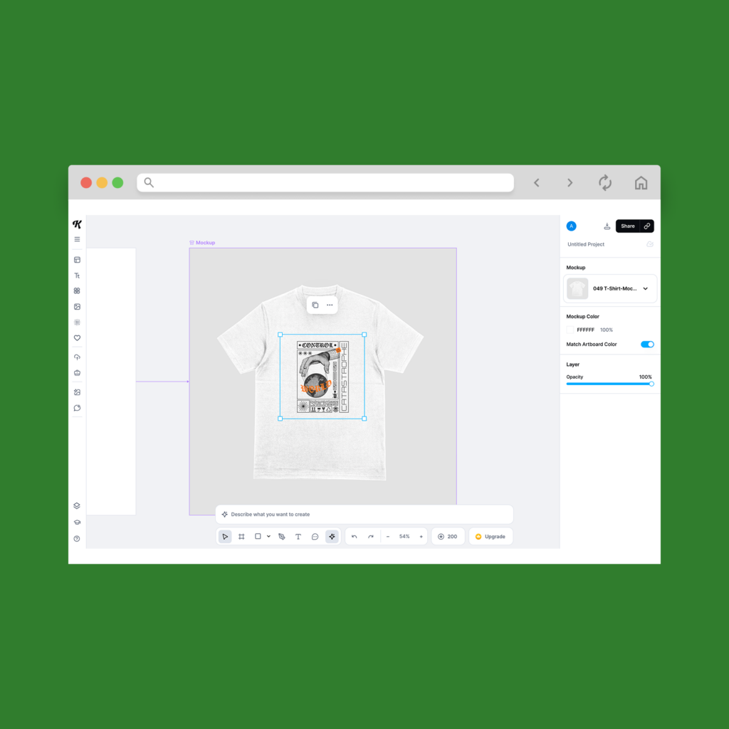 A screenshot mockup of Kittl’s mockup generator.